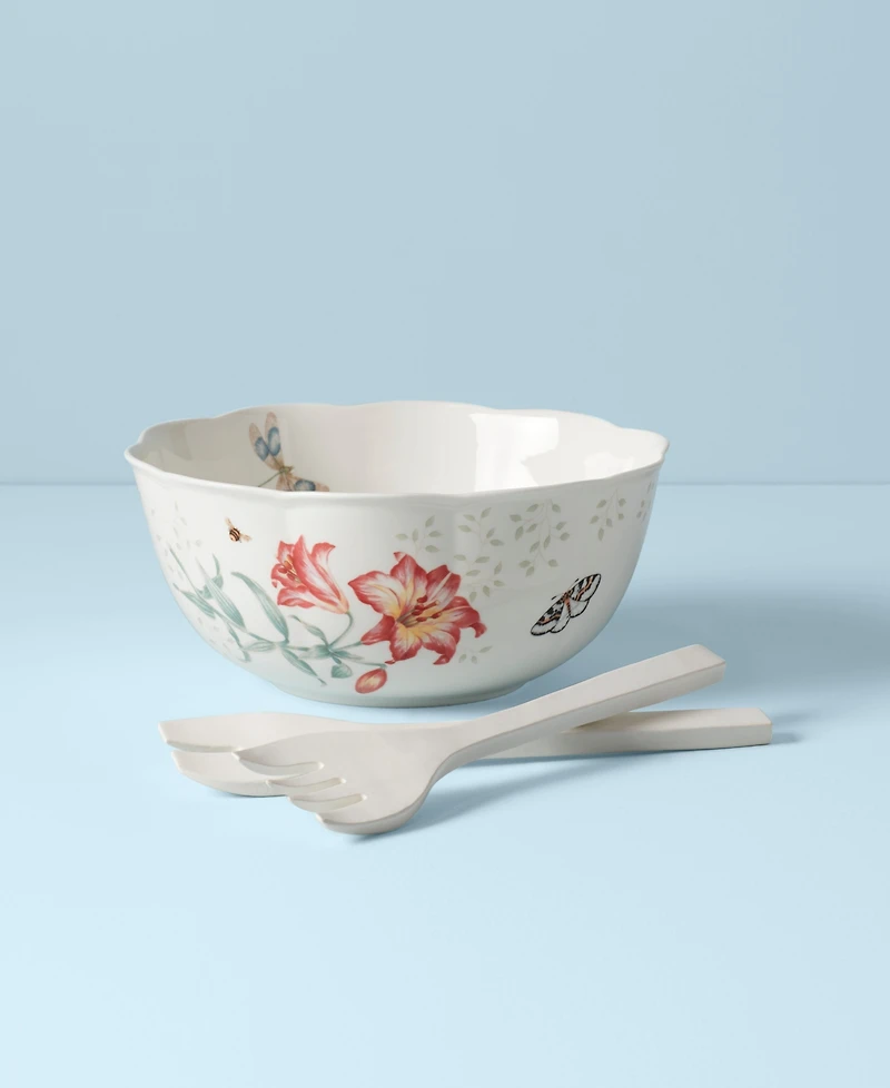 Lenox Butterfly Meadow Salad Bowl with Wooden Servers