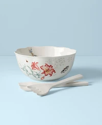 Lenox Butterfly Meadow Salad Bowl with Wooden Servers