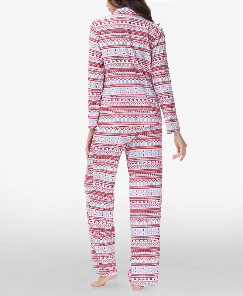Beautyrest Women's Printed Long Sleeve Notch-Collar Pajama Set, 2 Piece