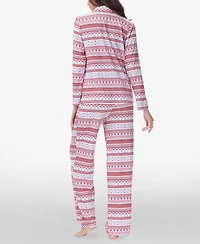 Beautyrest Women's Printed Long Sleeve Notch-Collar Pajama Set, 2 Piece