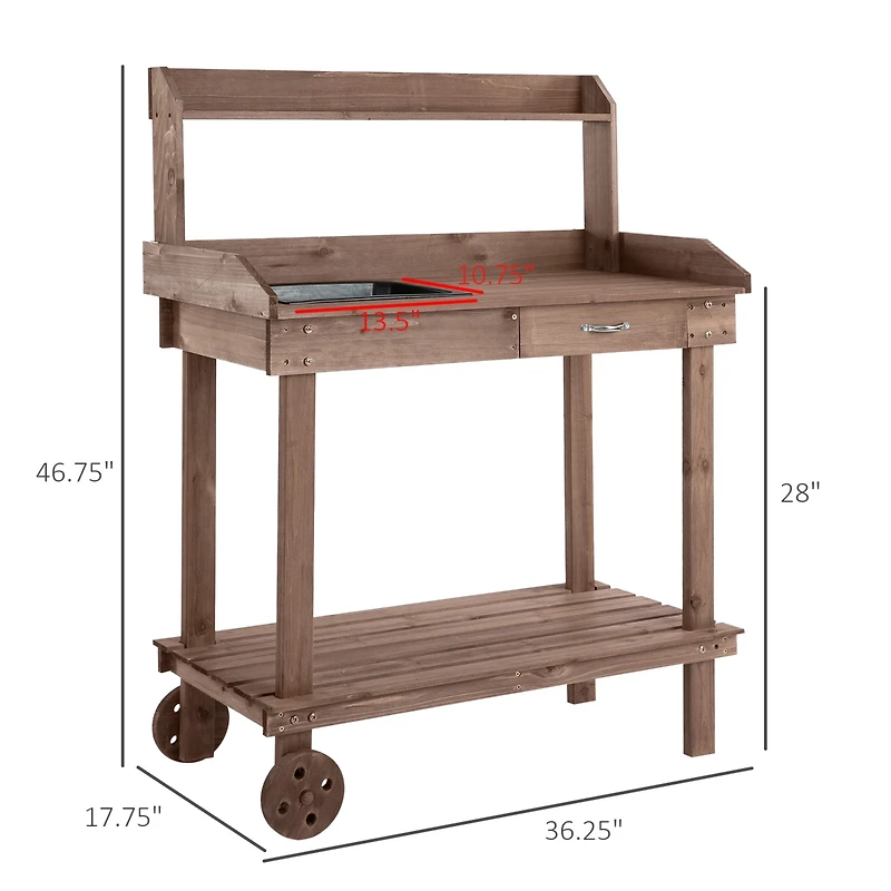 Wood Potting Bench Workstation Table w/ Storage Cabinet, Shelf Natural