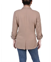 Ny Collection Petite Long Sleeve Double Breasted Crepe Blazer
