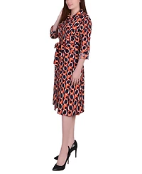 Ny Collection Petite Printed Long Sleeve Roll Tab Shirtdress