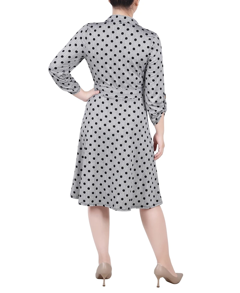 Ny Collection Petite 3/4 Sleeve Roll Tab Shirtdress