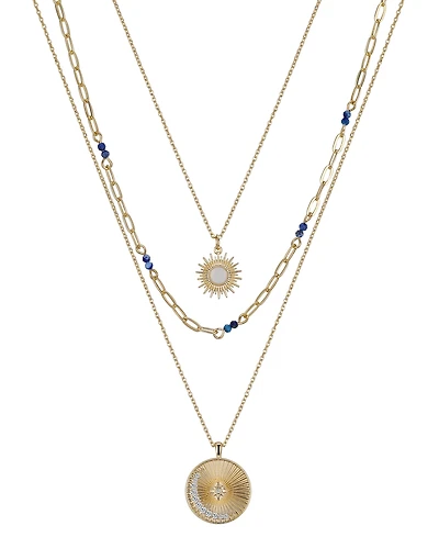 Unwritten Lapis and Cubic Zirconia Star, Moon and Sun Pendant Necklace Set, 3 piece