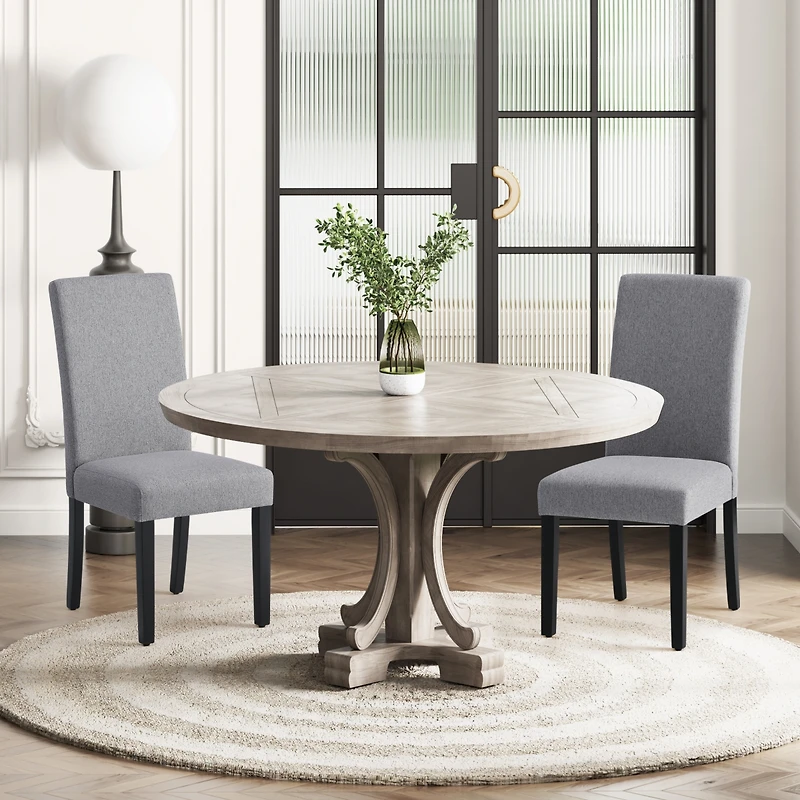 WestinTrends Upholstered Linen Fabric Dining Chair Set of 2