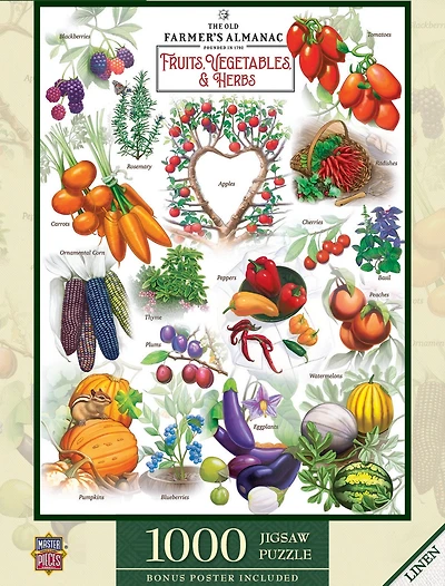Farmer's Almanac - Fruits, Vegetables, & Herbs 1000 Piece Jigsaw Puzzle