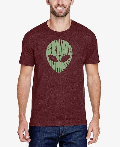 La Pop Art Men's Premium Blend Word Beware Of Humans T-shirt