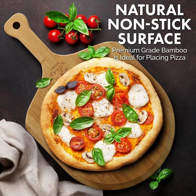 Authentic Bamboo Pizza Peel Wood with Easy Glide Edges & Handle For Transferring & Serving