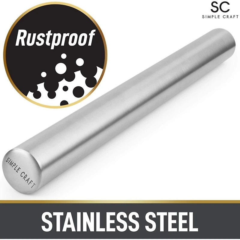 Smooth Tapered Professional French Stainless Steel Rolling Pin