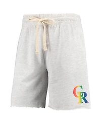 Men's Concepts Sport Oatmeal Colorado Rockies Mainstream Logo Terry Tri-Blend Shorts
