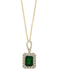 Effy Emerald (2-1/5 ct. t.w.) & Diamond (1/4 ct. t.w.) Emerald-Cut Square Halo 18" Pendant Necklace in 14k Two-Tone Gold