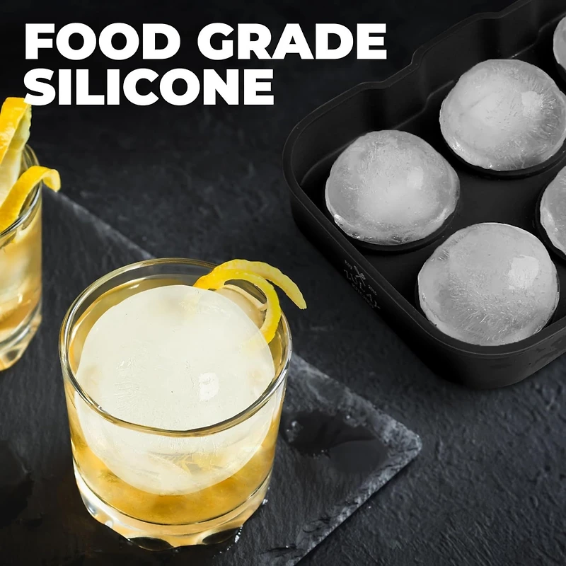 Silicone Ice Cube Trays Set of 2 - Large Square Molds and Sphere Ball Maker with Lid