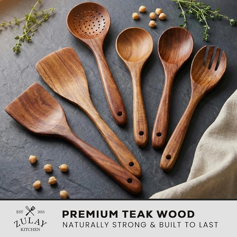 6-Piece Natural Teak Wooden Utensils for Cooking