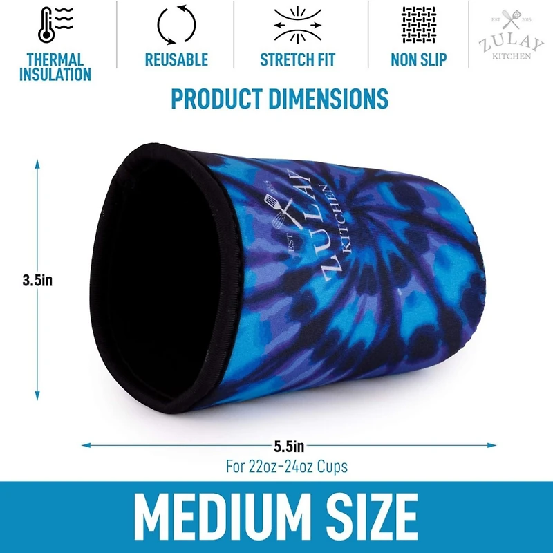 Reusable Iced Coffee Sleeve - Medium Sized Neoprene Insulator Sleeves (22oz to 24oz)