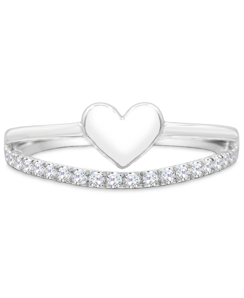 White Topaz & Polished Heart Split Shank Ring (1/4 ct. t.w.) in Sterling Silver