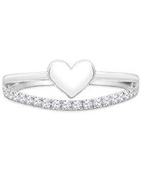 White Topaz & Polished Heart Split Shank Ring (1/4 ct. t.w.) in Sterling Silver