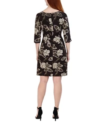 Robbie Bee Plus Floral-Print Side-Knot 3/4-Sleeve Sheath Dress