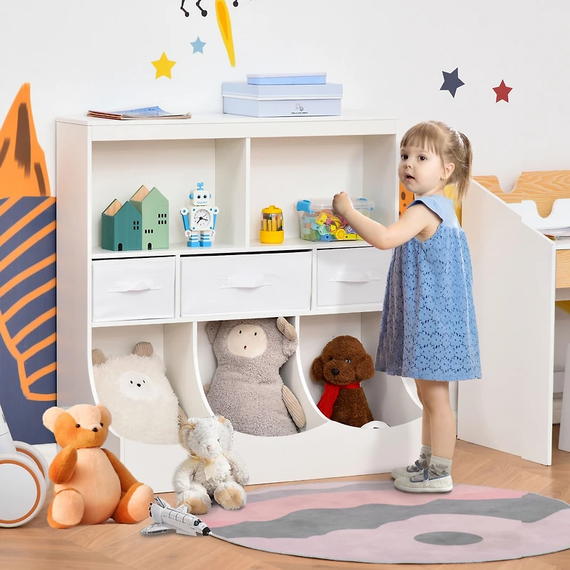 Homcom Toy Chest Kids Cabinet Freesding Storage Organizer w/ Drawer, Shelves