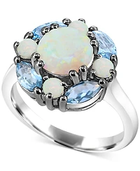 Lab-Grown Opal (1-1/2 ct. t.w.) & Swiss Blue Topaz (1-1/8 ct. t.w.) Cluster Ring in Sterling Silver