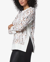 Andrew Marc Sport Women's Printed Tunic Length Pullover Top with Side Vents