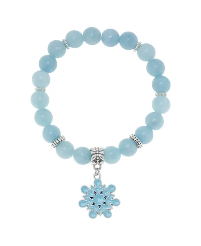 Macy's Silver Plated Beaded Snowflake Charm Stretch Bracelet