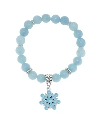Macy's Silver Plated Beaded Snowflake Charm Stretch Bracelet