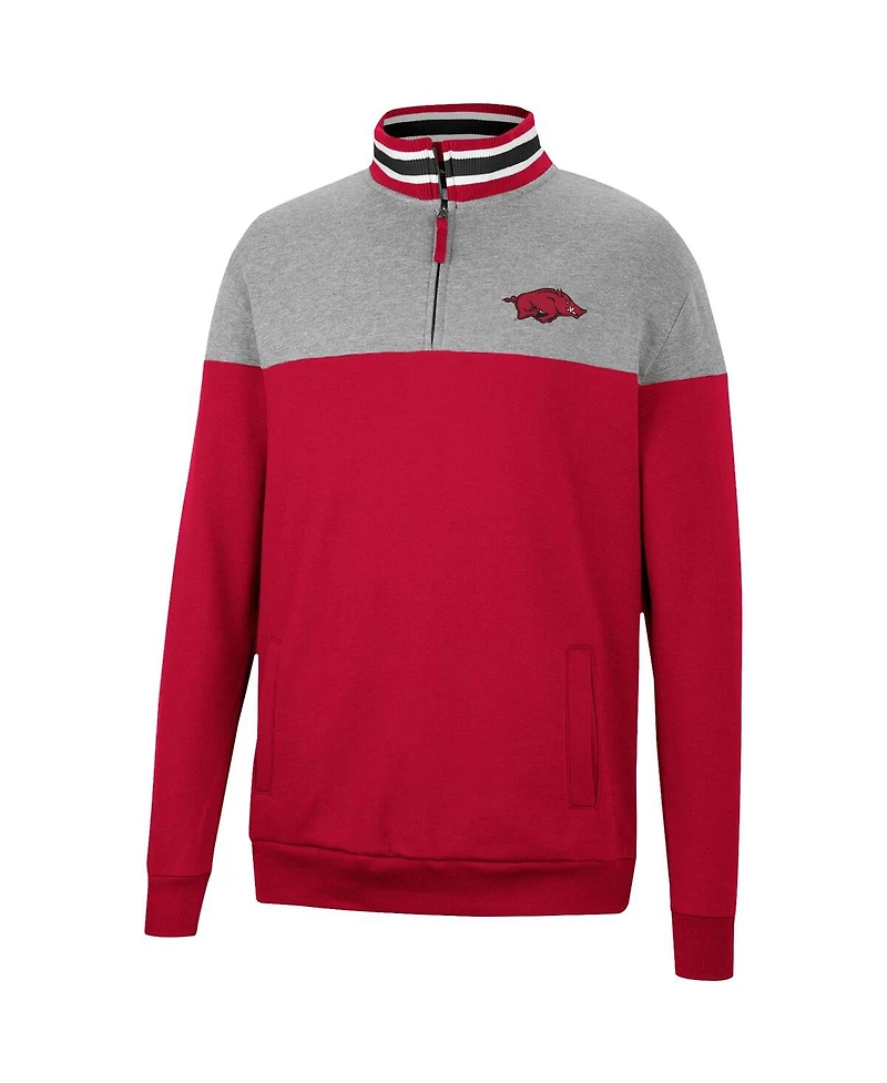 Men's Colosseum Cardinal and Heather Gray Arkansas Razorbacks Be the Ball Quarter-Zip Top
