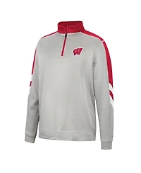 Men's Colosseum Gray and Red Wisconsin Badgers Bushwood Fleece Quarter-Zip Jacket