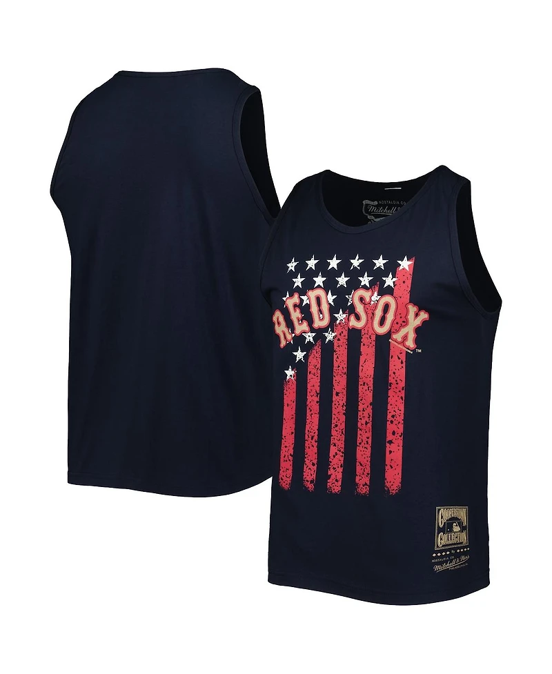 Men's Mitchell & Ness Navy Boston Red Sox Cooperstown Collection Stars and Stripes Tank Top