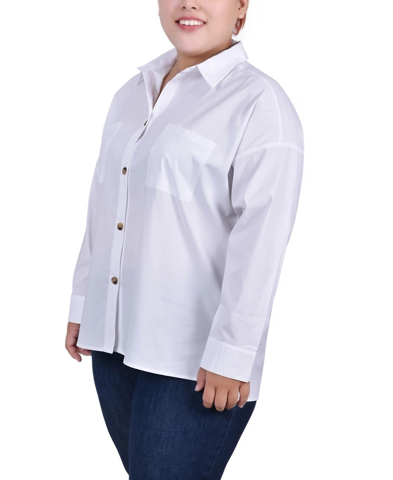 Ny Collection Plus Long Sleeve Blouse with Chest Pockets