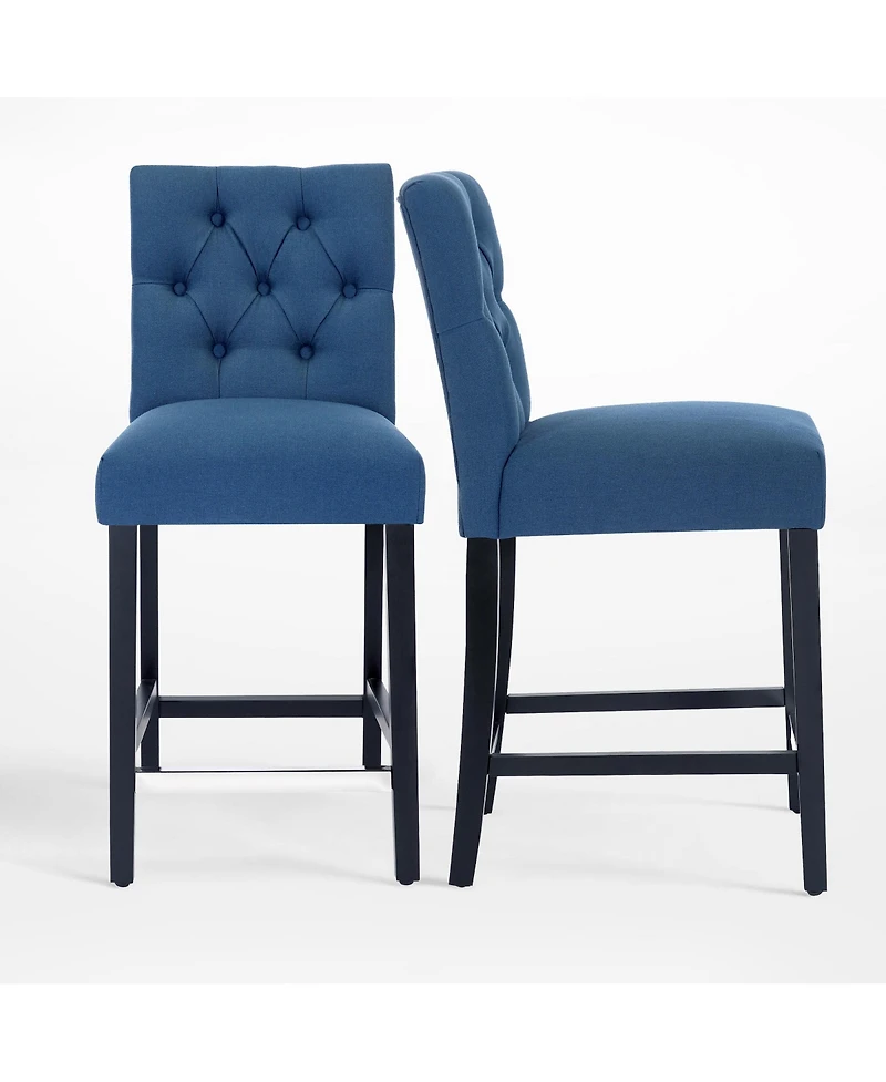 WestinTrends Linen Fabric Tufted Counter Stool (Set of 2)