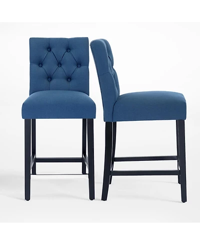 WestinTrends Linen Fabric Tufted Counter Stool (Set of 2)