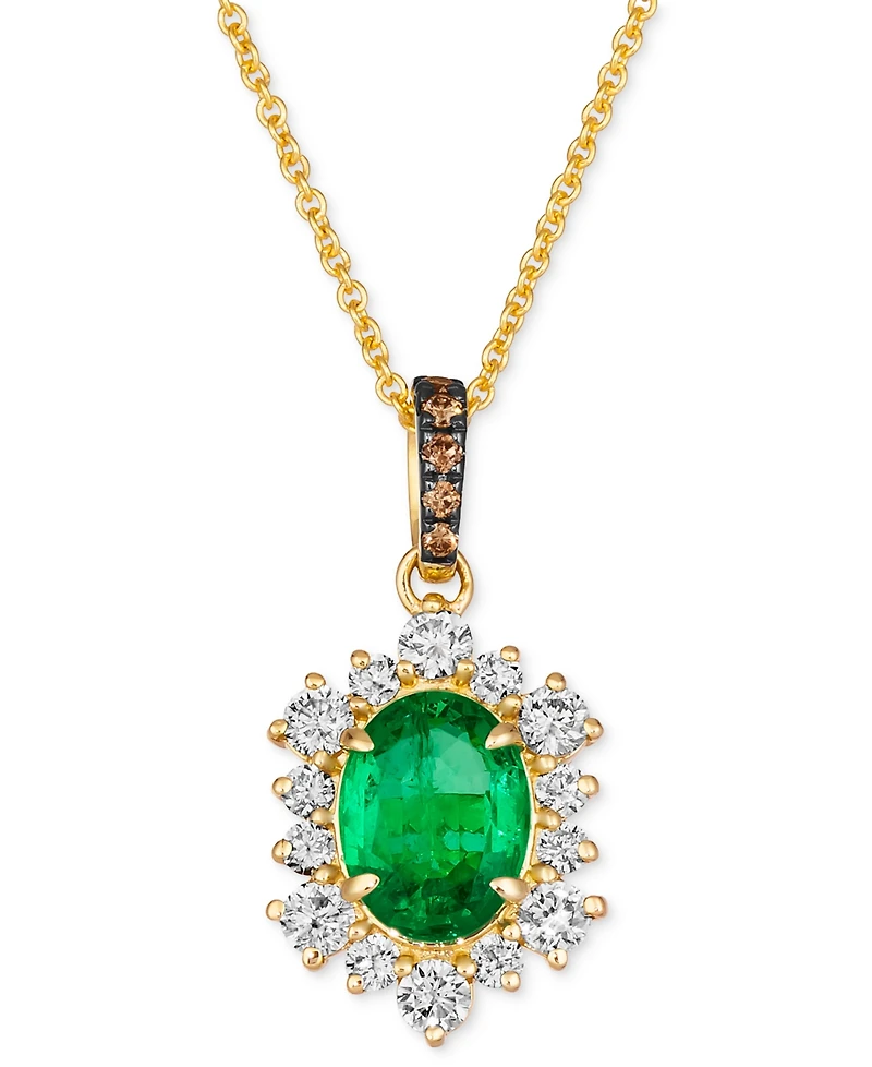 Le Vian Costa Smeralda Emeralds (7/8 ct. t.w.) & Diamond (1/2 ct. t.w.) Halo Adjustable 20" Pendant Necklace in 14k Gold