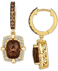 Le Vian Chocolate Quartz (2-1/2 ct. t.w.) & Diamond (5/8 ct. t.w.) Dangle Hoop Earrings in 14k Gold