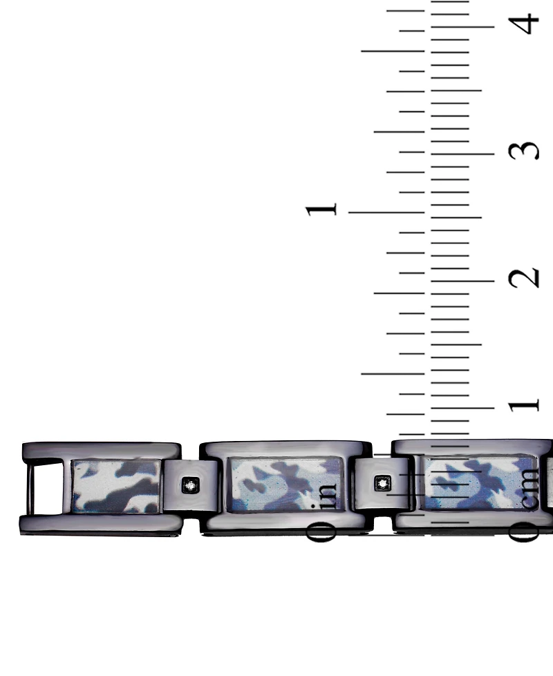 Men's Diamond Accent Camo Carbon Fiber Link Bracelet in Black Ion-Plated Stainless Steel