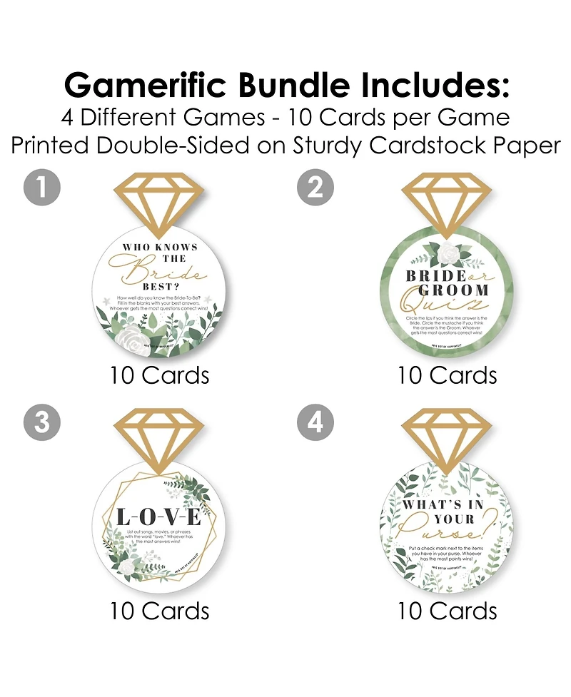 Boho Botanical Bride - 4 Bridal Shower Games - 10 Cards Each - Gamerific Bundle