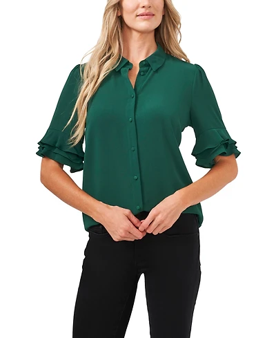 CeCe Women's Button-Front Ruffled 3/4-Sleeve Blouse