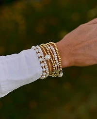Cultured Freshwater Pearl (9-1/2mm) & Polished Bead Solitaire Coil Bracelet in 18k Gold-Plated Sterling Silver