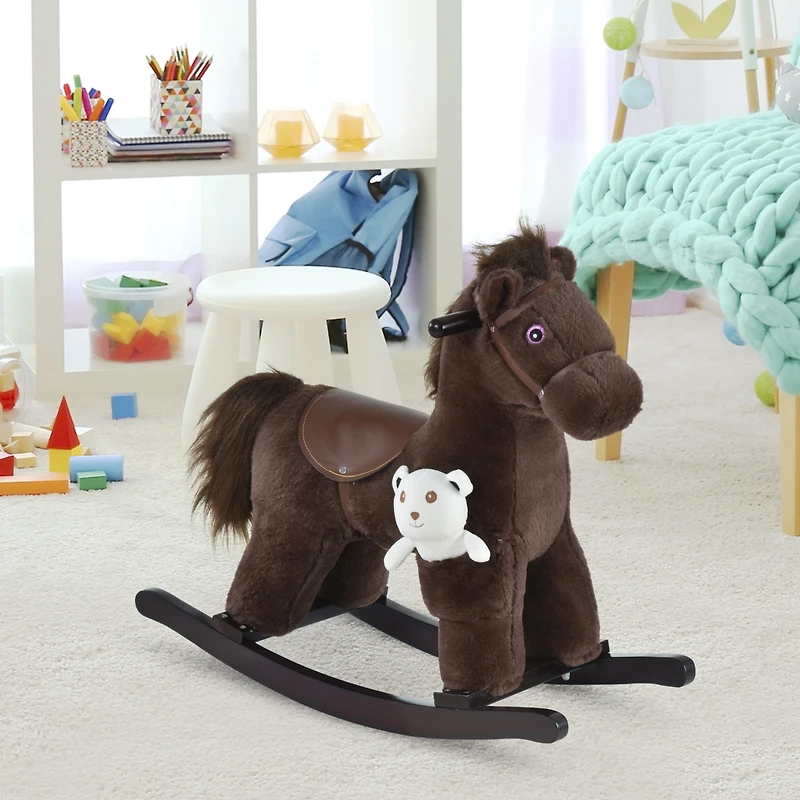 Qaba Kids Plush Ride-On Rocking Horse Toy Chair w/ Soft Plush Toy