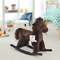 Qaba Kids Plush Ride-On Rocking Horse Toy Chair w/ Soft Plush Toy