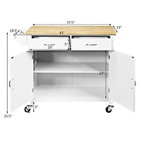 Costway Modern Rolling Kitchen Cart Island Wood Top Storage Trolley Cabinet Utility New White