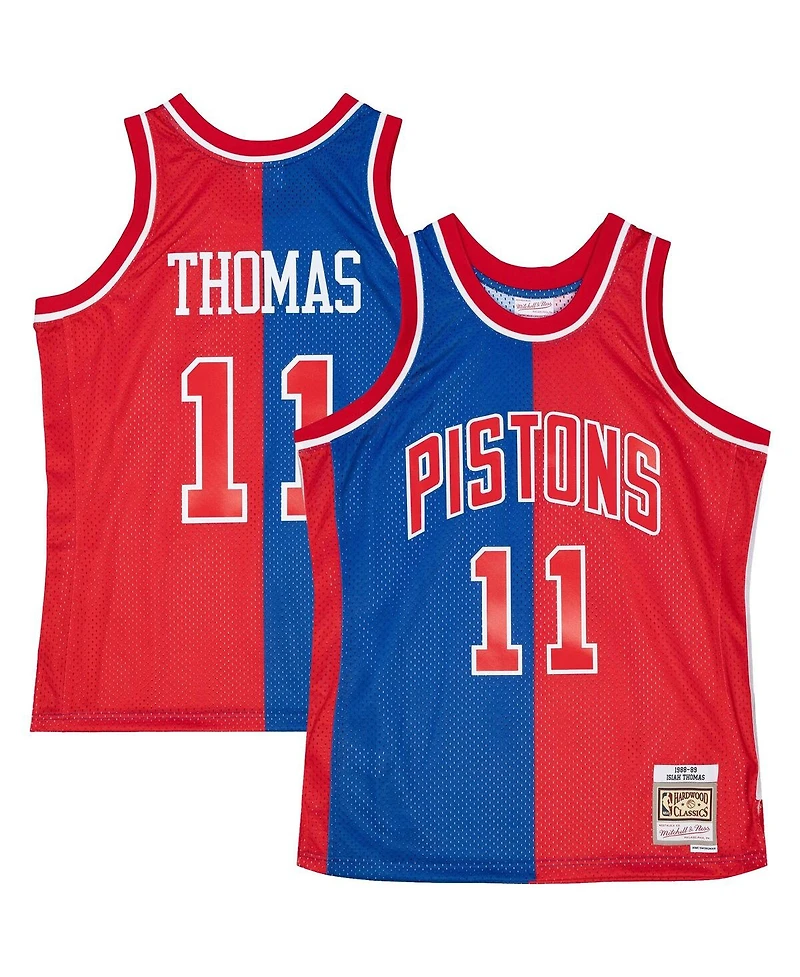 Men's Mitchell & Ness Isiah Thomas Blue, Red Detroit Pistons Hardwood Classics 1988-89 Split Swingman Jersey