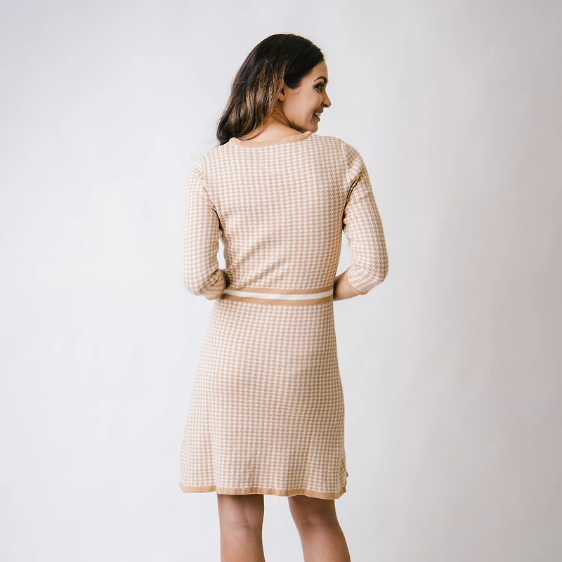 Hope & Henry Women's Organic Cotton 3/4 Sleeve Fit and Flare Sweater Dress