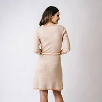 Hope & Henry Women's Organic Cotton 3/4 Sleeve Fit and Flare Sweater Dress