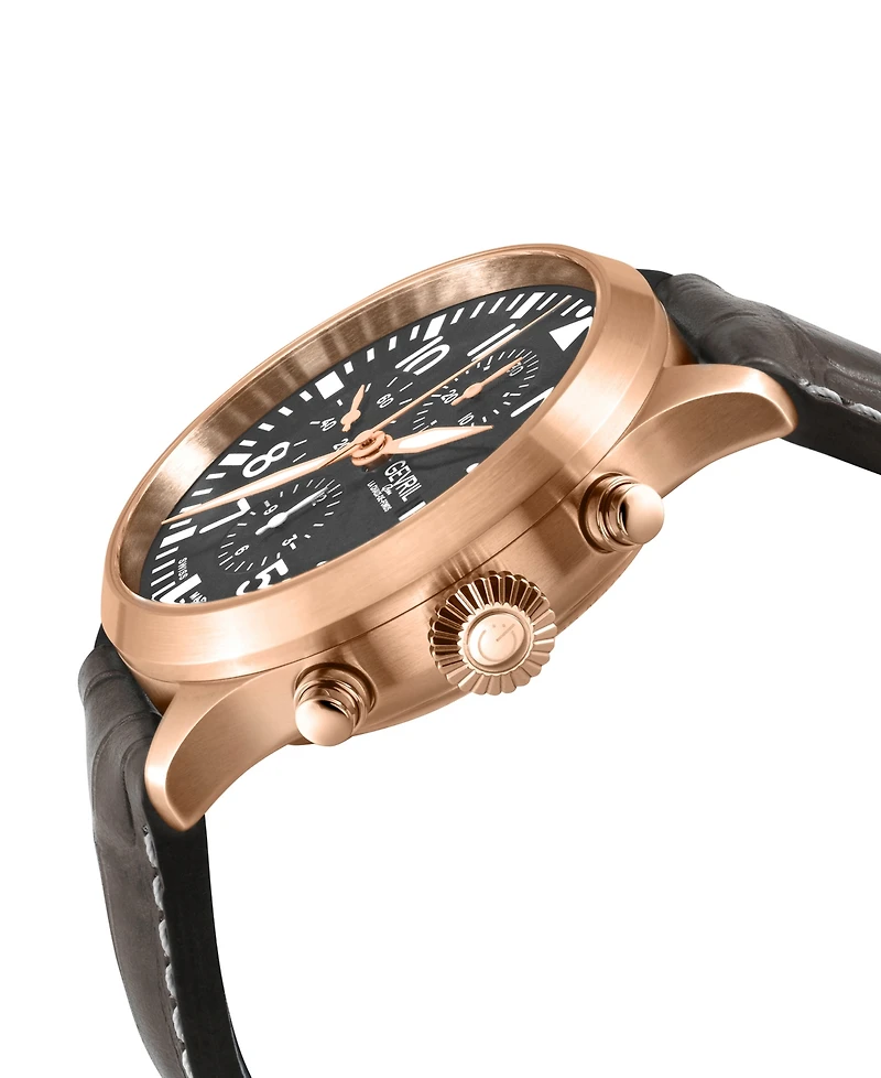 Gevril Men's Vaughn Swiss Automatic Brown Italian Leather Strap Watch 44mm