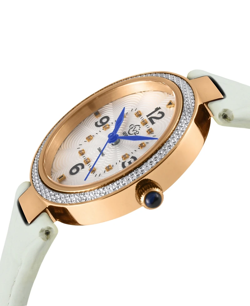 GV2 by Gevril Women's Piemonte Swiss Quartz Diamond Accents White Italian Leather Strap Watch 36mm