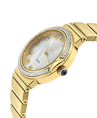 GV2 by Gevril Women's Sorrento Swiss Quartz Diamond Accents Ion Plating Gold-Tone Stainless Steel Bracelet Watch 32mm