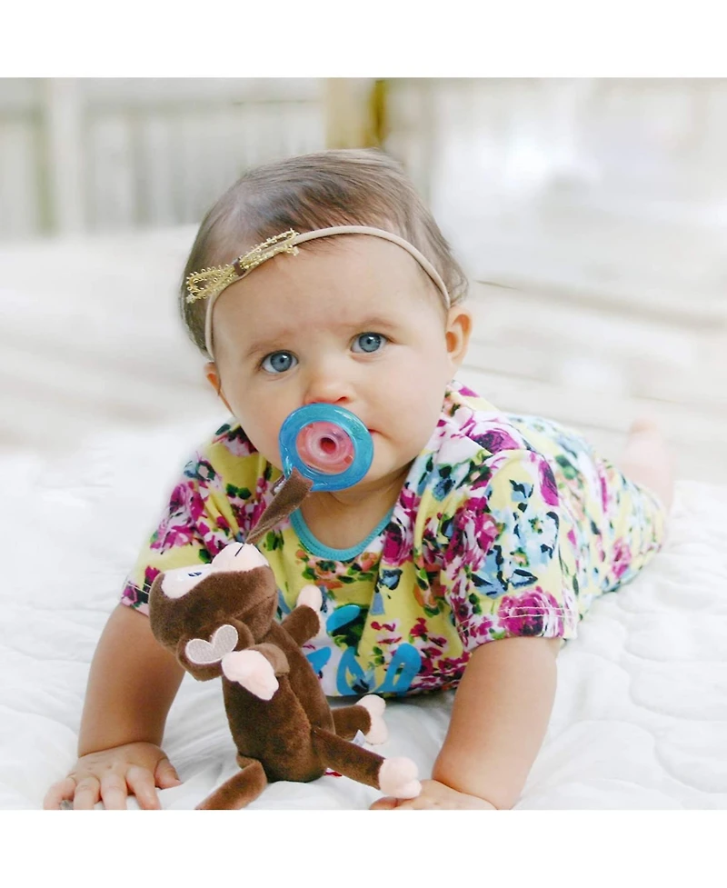 Nuby Baby Calming Natural Flex Snuggleez Pacifier with Plush Animal, Monkey