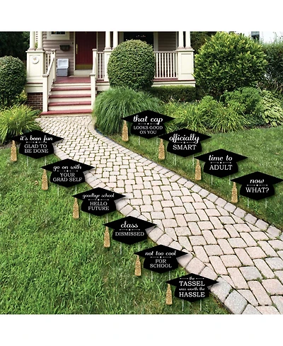 Gold Tassel Worth The Hassle - Outdoor Lawn Decor - Grad Party Yard Signs 10 Pc